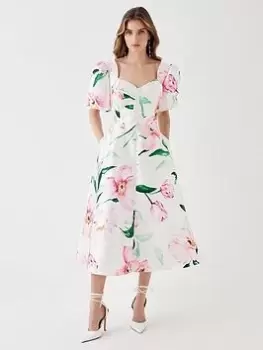 Image of COAST Puff Sleeve Midi Dress - White, Size 12, Women