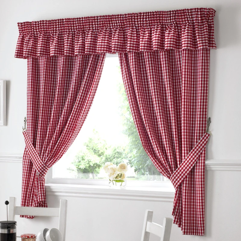 Image of Alan Symonds Gingham Kitchen Curtains - Red Red 117x107cm
