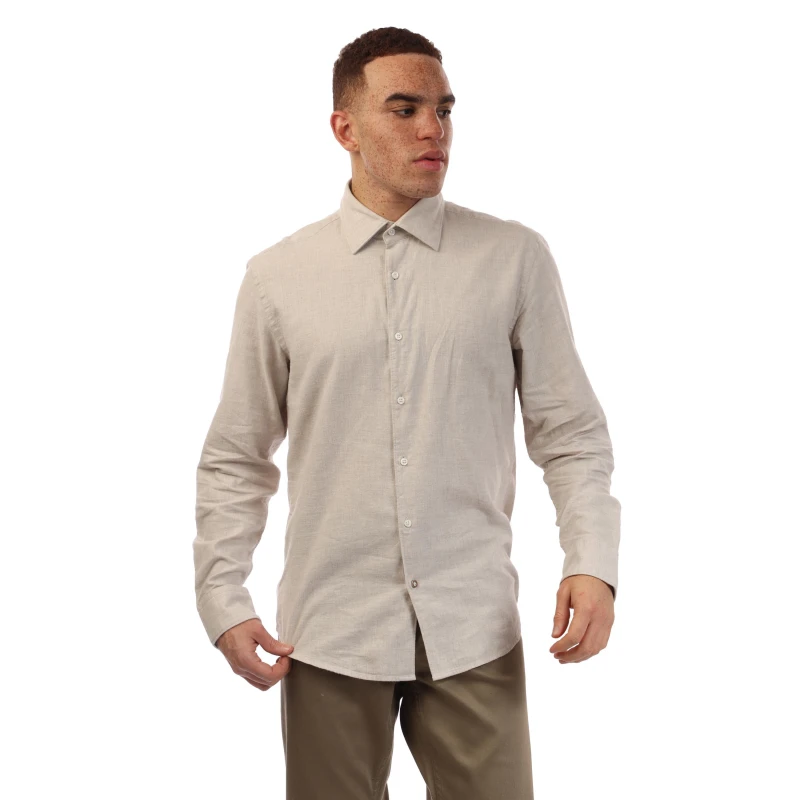 Image of Boss Mens C Hal Kent Long Sleeve Oxford Shirt Beige male 14.5 inch