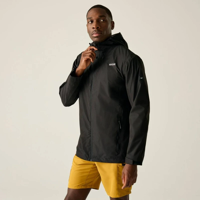 Image of Regatta Mens Calderdale Hooded Walking Waterproof Jacket in Jet Black Size: 3XL Jet Black Male 3XL
