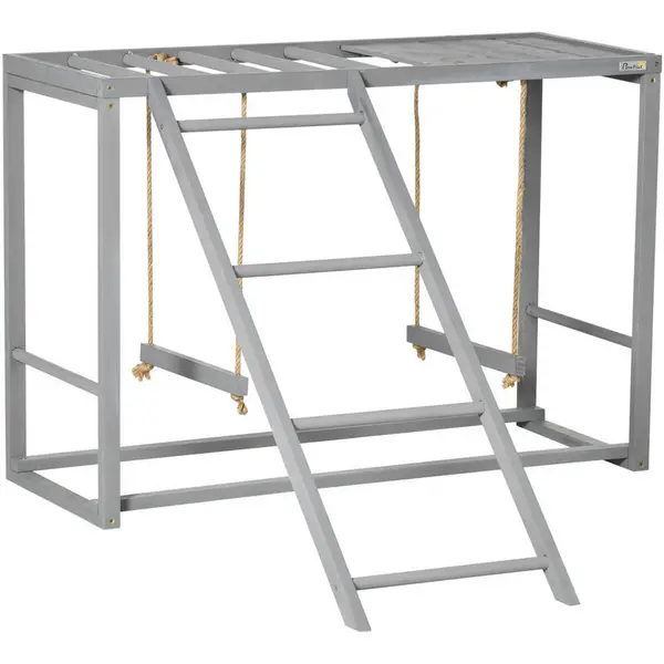Image of Pawhut - Chicken Activity Play Chicken Coop with Swing Set for 3-4 Birds, Grey - grey