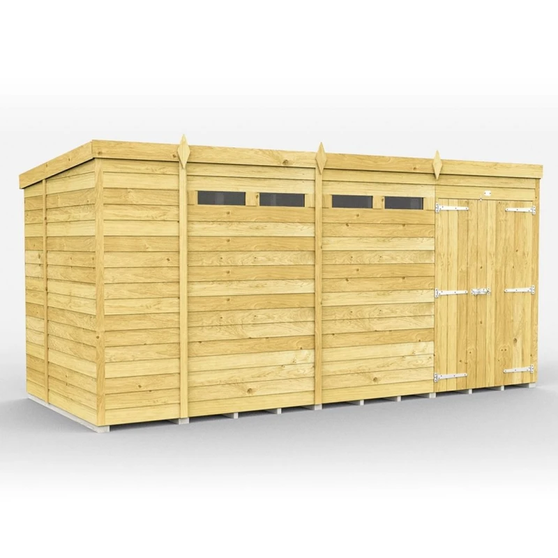 Image of Buttercup Farm 14 x 7 Feet Pent Security Shed - Double Door - L214 x W417 x H201cm in Brown Brown Unisex
