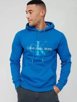 Image of Calvin Klein Jeans Seasonal Monologo Regular Overhead Hoodie - Blue, Size 2XL, Men