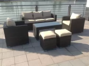 Image of Fimous 5 Seater Outdoor Dark Grey Wicker PE Rattan Garden Furniture with Sofa Set, Coffee Table, and 2 Stools