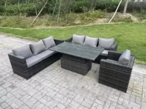 Image of Fimous 7 Seater Outdoor Dark Grey Wicker PE Rattan Garden Furniture with Adjustable Rising Lifting Dining Table