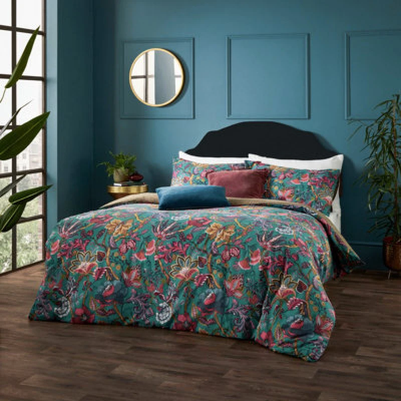 Image of Viranai Exotic Floral Duvet Cover Set Lake Blue, Lake Blue / Super King