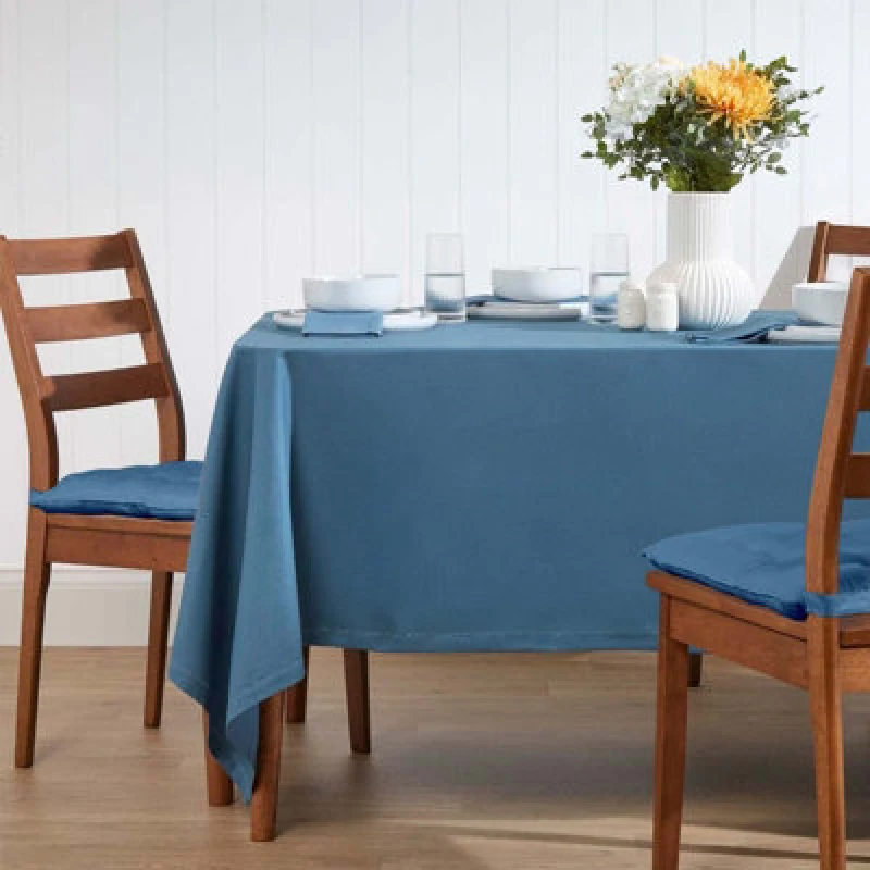 Image of Homescapes Airforce Blue Cotton Square Tablecloth 137 X 137 Cm