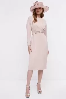 Image of Midi Pencil Dress With Twist Front & Long Sleeve