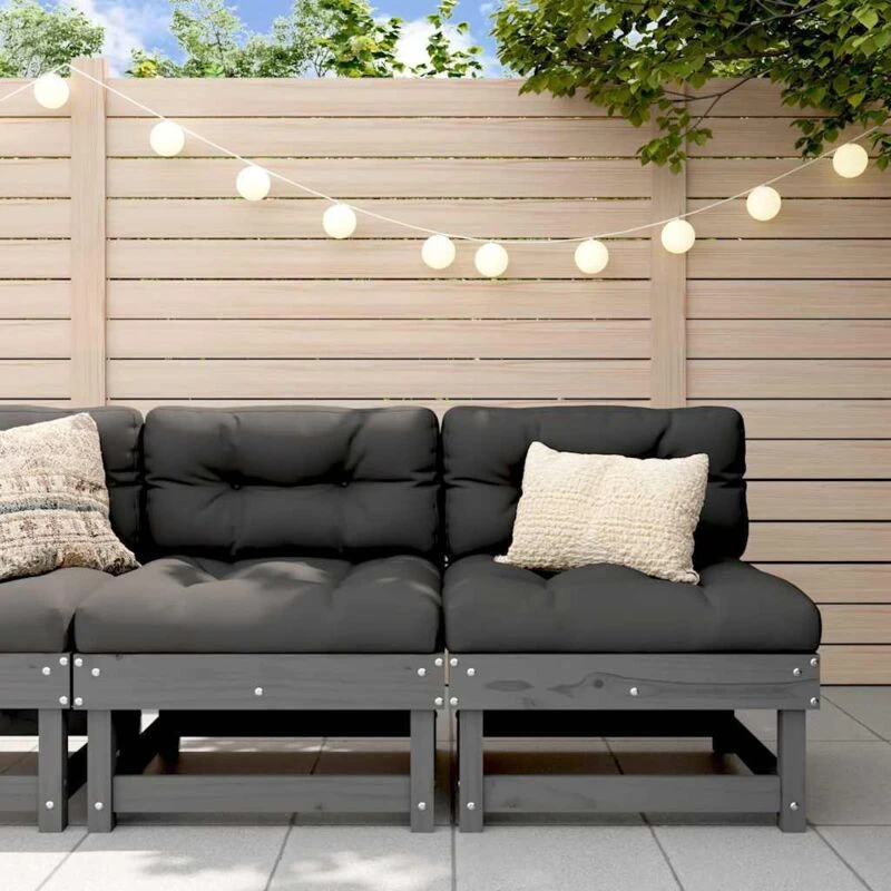 Image of VIDAXL Middle Sofas with Cushions 2 pcs Grey Solid Wood Pine Vidaxl 8720845801816