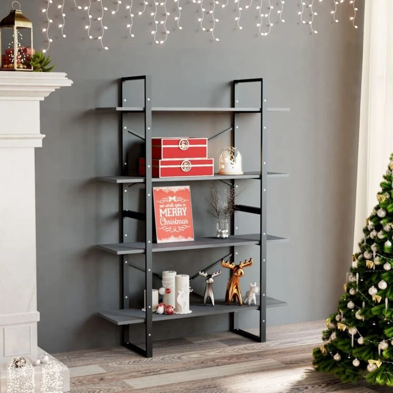 Image of VIDAXL Vidaxl - 4-Tier Book Cabinet Grey 100x30x140cm Solid Pine Wood 8720286567746