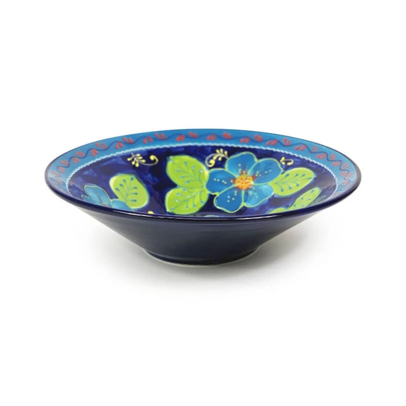 Image of Verano Spanish Ceramics Classic Spanish Hand Painted Kitchen Dining Extra Large Conical Bowl 38cm in Bright Blue Bright Blue Unisex