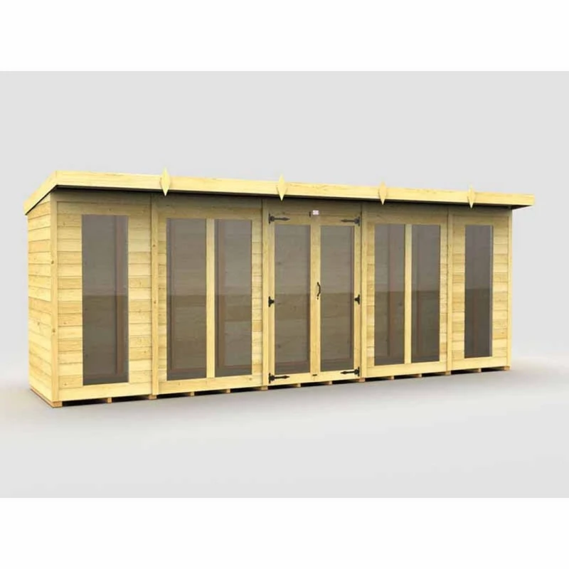 Image of Buttercup Farm 18x4 ft Pent Summer House (Full Height Window) - L118 x W533 x H201cm in Brown Brown Unisex