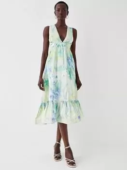 Image of COAST Plunge Neck Frill Hem Midi Dress - Green, Size 10, Women