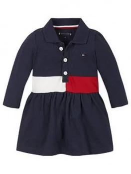 Image of Tommy Hilfiger Baby Girls Flag Polo Dress, Navy, Size 12-18 Months