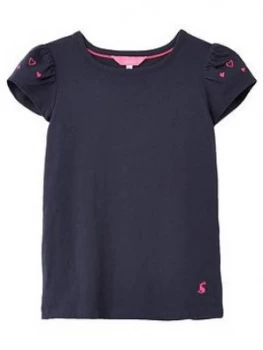 Image of Joules Girls Flutter Short Sleeve T-Shirt - Blue, Size Age: 7-8 Years, Women