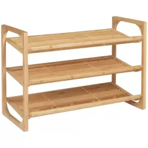 Image of HOMCOM 3-Tier Shoe Rack, Bamboo Shoe Storage Organizer with Slatted Shelves, Free Standing Shoe Shelf Stand for 9 Pairs of Shoes for Entryway Natural