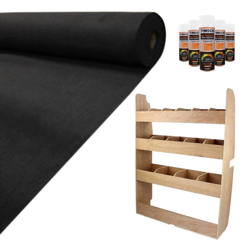 Image of Monster Racking 11Sqm Black Van Lining, Glue & Ford Transit Custom Rack