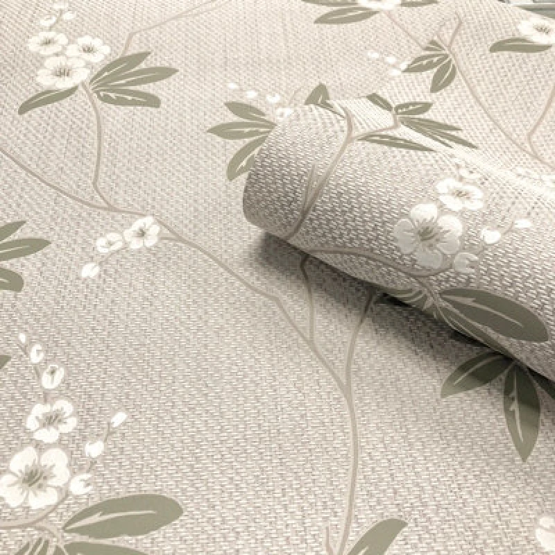 Image of Belgravia Decor Amelie Blossom Green & Beige Wallpaper Green
