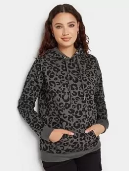Image of Long Tall Sally Leopard Print Hoodie, Grey, Size 20, Women