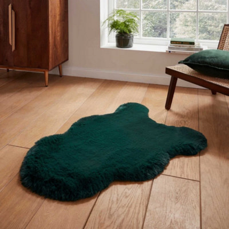 Image of Super Teddy Double Faux Sheepskin 60cm x 180cm Rug Jewel Green