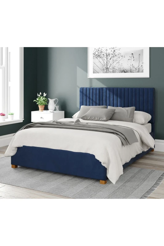 Image of Aspire Aspire Grant Upholstered Ottoman Storage Bed, Plush Velvet Fabric in Navy Size: Small Double Navy Small Double Unisex 5057632170842