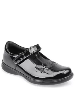 Image of Start-rite Star Jump Girls Patent Leather T-Bar Riptape School Shoes with Glitter Footbed - Black Patent, Size 9 Younger