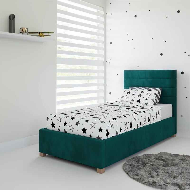 Image of Rest Relax Lottie Fabric Ottoman Single Bed in Green Green Unisex Single