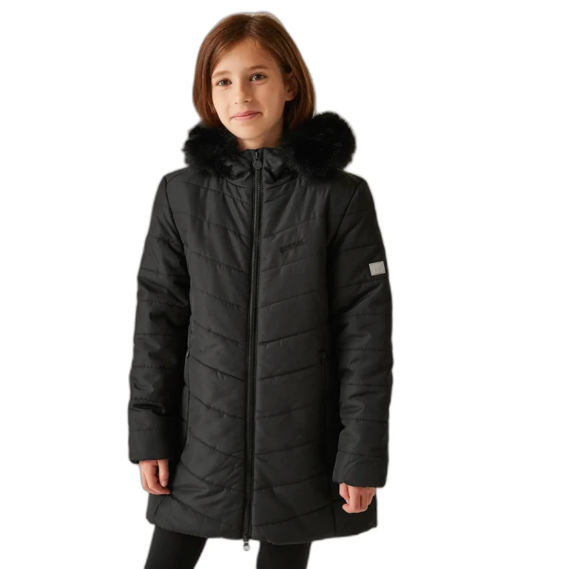 Image of Regatta Girls Fabrizia Padded Warm Hooded Parka Jacket 5-6 Years - Chest 59-61cm (Height 110-116cm) Black RKN118G-800-5