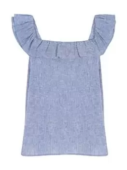 Image of Mint Velvet Blue Chambray Bow Back Top, Blue, Size L, Women