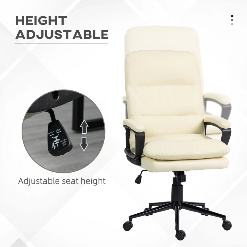 Image of VINSETTO Faux Leather Executive Office Chair with Arm Swivel Wheels Cream