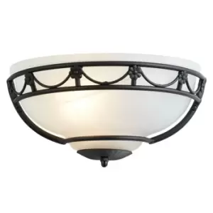 Image of Wall Light Uplighter Black Metal White Glass Shade Black LED E27 60W