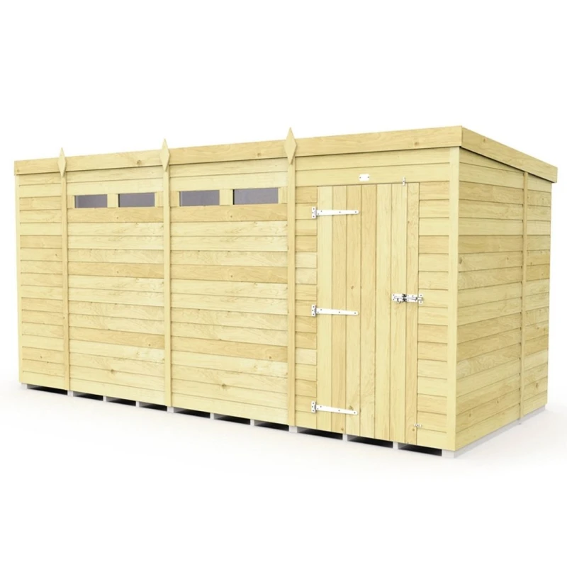 Image of Buttercup Farm 14 x 6 Feet Pent Security Shed - Single Door - L178 x W417 x H201cm in Brown Brown Unisex