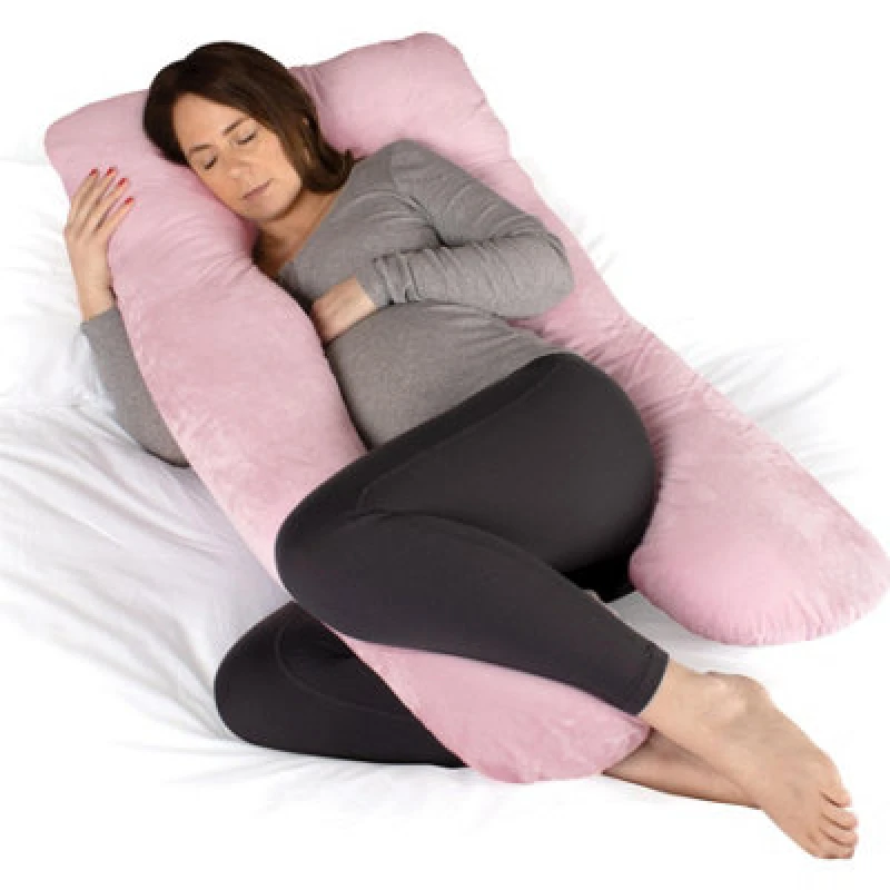 Image of Dreamcatcher Pink Pregnancy Pillow, U Shaped Shredded Memory Foam Maternity Cushion Machine Washable & Removable Velvet Cover