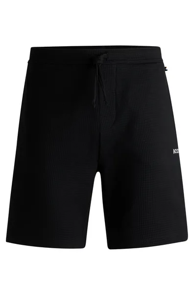 Image of BOSS Bodywear Waffle Cotton-Blend Jersey Lounge Shorts - XL Black Underwear and Nightwear male 50480828-001 XL