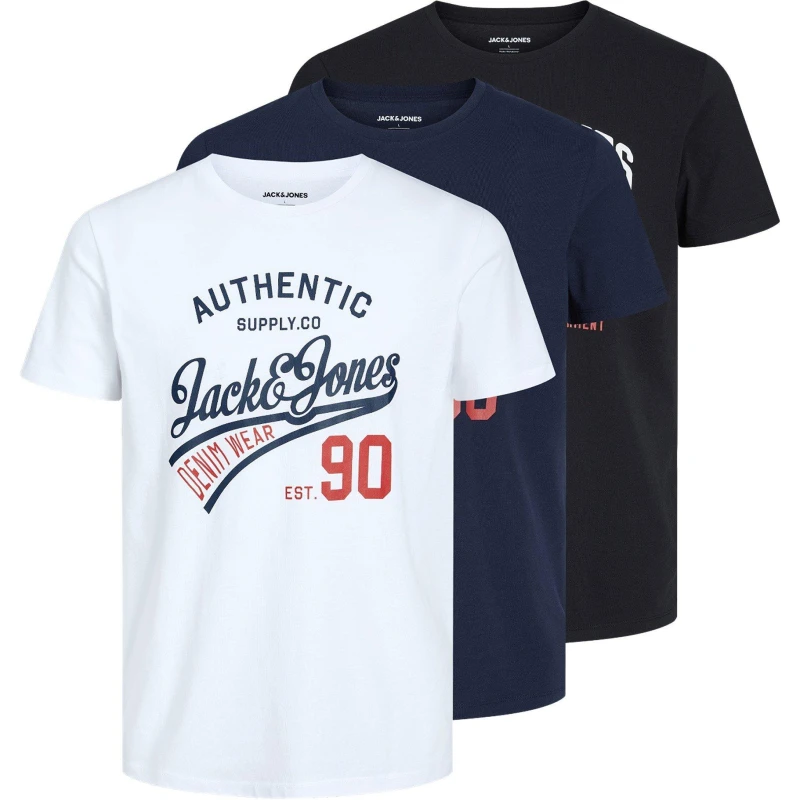 Image of Jack and Jones Ethan 3 Pack Short Sleeve T-Shirt Mens Regular Fit T-Shirts S Multi 59851799350