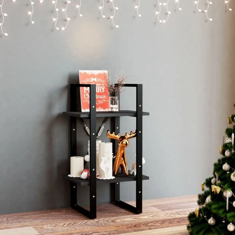 Image of Vidaxl 2-tier Book Cabinet Black 40X30X70 Cm Solid Pine Wood, Black 806416