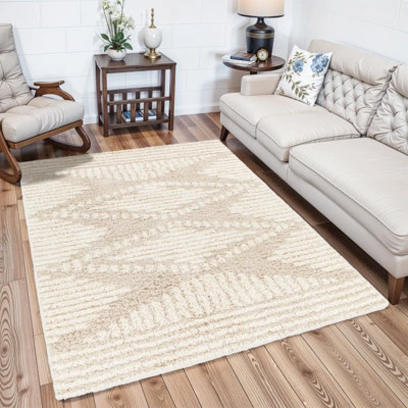 Image of Livabliss Shaggy Modern Plush Pile Light Beige Nuria Area Rug 160 X 220 Cm - Easy Care, Non Shedding, Ideal For Living Room & Bedroom