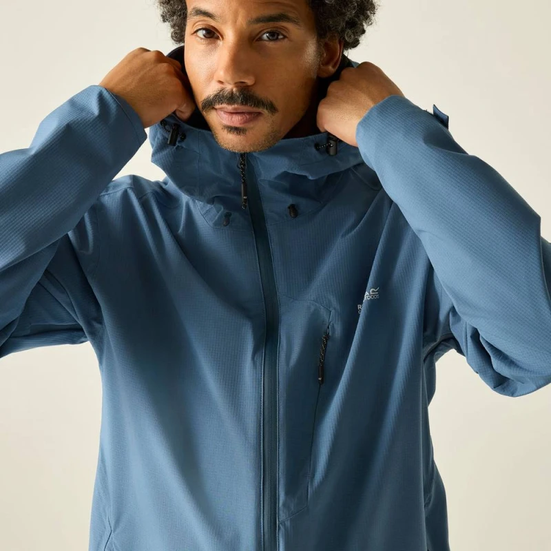 Image of Regatta Mens Oklarna Hooded Waterproof Jacket in Mid Blue Size: XL Mid Blue Male XL