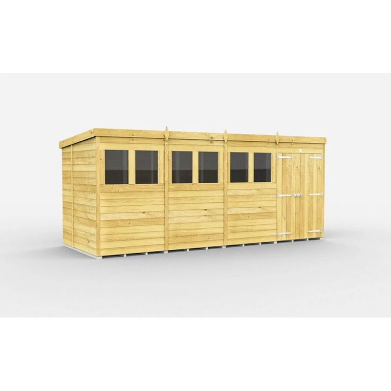 Image of Buttercup Farm 16 x 6 Feet Pent Shed - Double Door W/ Windows - L178 x W474 x H201cm in Brown Brown Unisex