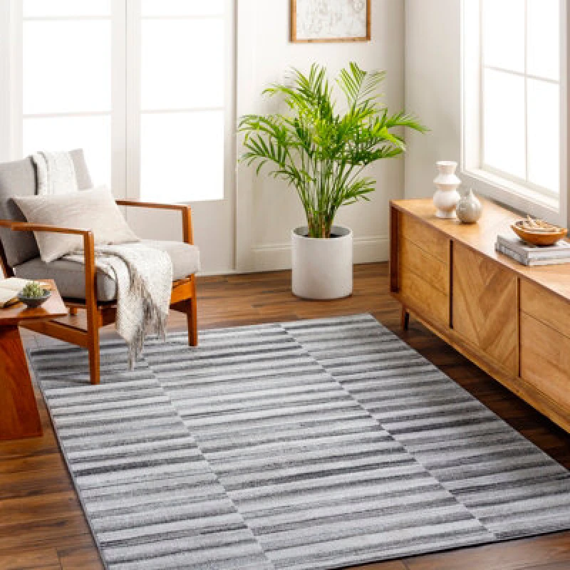 Image of Livabliss San Francisco-Modern Grey Black Charcoal Graphic Living Dining Bedroom Rug 200 X 275cm Easy Care, Non Shedding