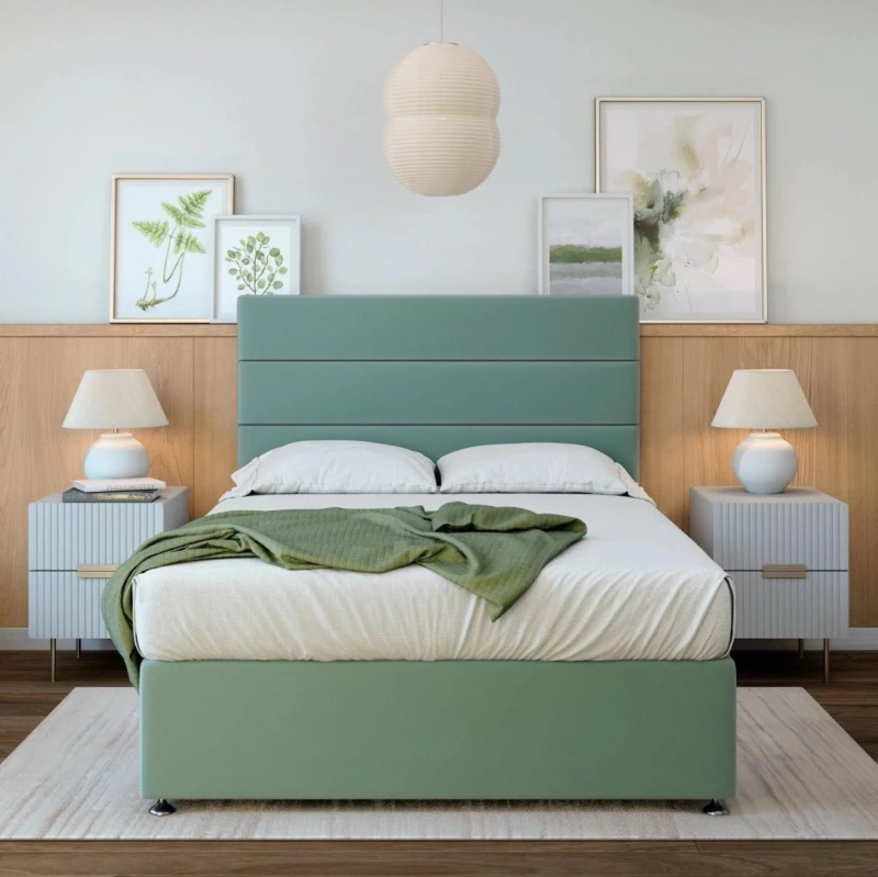 Image of Bedmaster Bedmaster Signature Pillow Top 2000 Pocket Sprung Plush Velvet Divan Set And Headboard in Duck Egg Blue Size: Single Duck Egg Blue Single