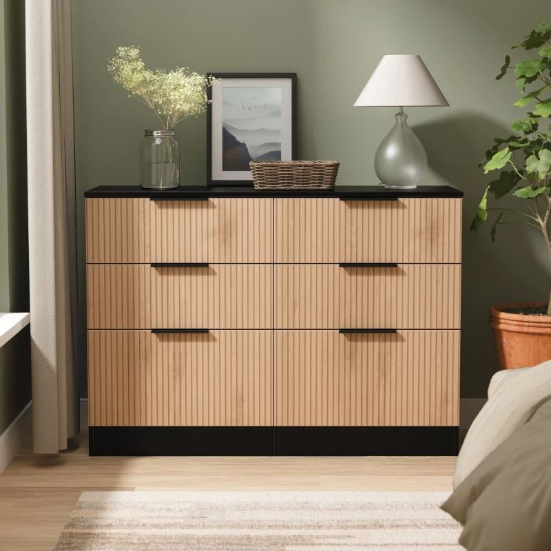 Image of Welcome Furniture Ready Assembled Java 6 Drawer Wide Chest, Black JAV015SEBK