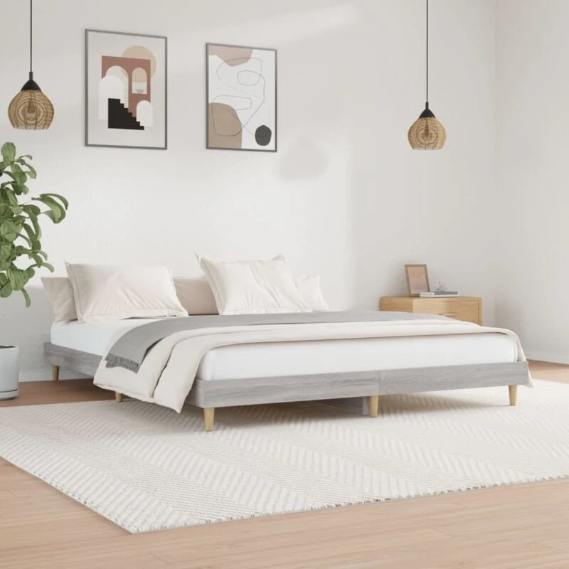 Image of VIDAXL Bed Frame without Mattress Grey Sonoma 200x200cm Engineered Wood Vidaxl 8720845794965