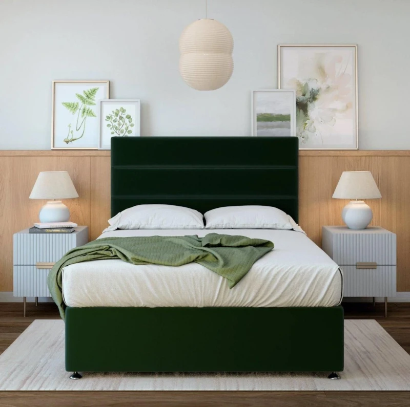 Image of Bedmaster Bedmaster Super Ortho Orthopaedic Plush Velvet 4 Drawer Divan Set And Headboard in Emerald Size: King Emerald King Unisex 9509998891948