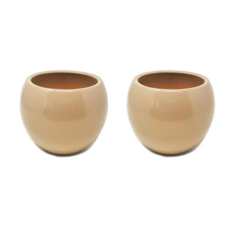 Image of Verano Spanish Ceramics Epoxi Round Beige Semi Gloss Indoor Plant Pot Set Of 2 X 24Cm