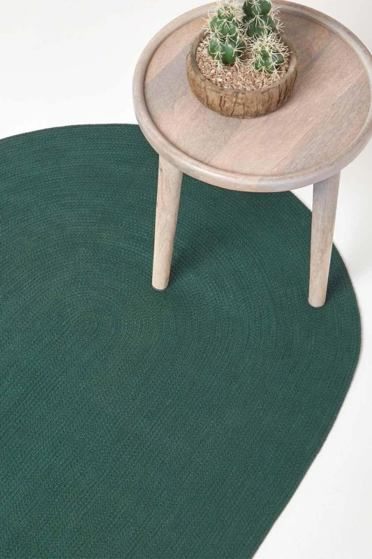 Image of Homescapes Forest Green Handmade Woven Braided Oval Rug, 110 X 170 Cm