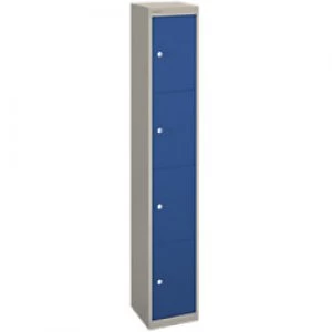 Image of Bisley Basic Contract Locker Lockable with 4 Doors CLK124 Steel 305 x 305 x 1802mm Goose Grey & Oxford Blue