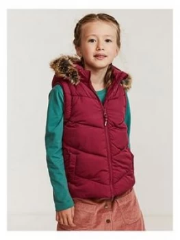 Image of FatFace Girls Elsie Faux Fur Hooded Gilet - Berry, Size 10-11 Years, Women