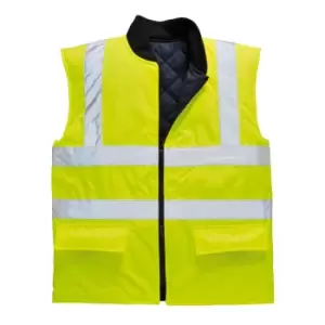Image of Oxford Weave 300D Class 2 Reversible Hi Vis Bodywarmer Yellow 3XL