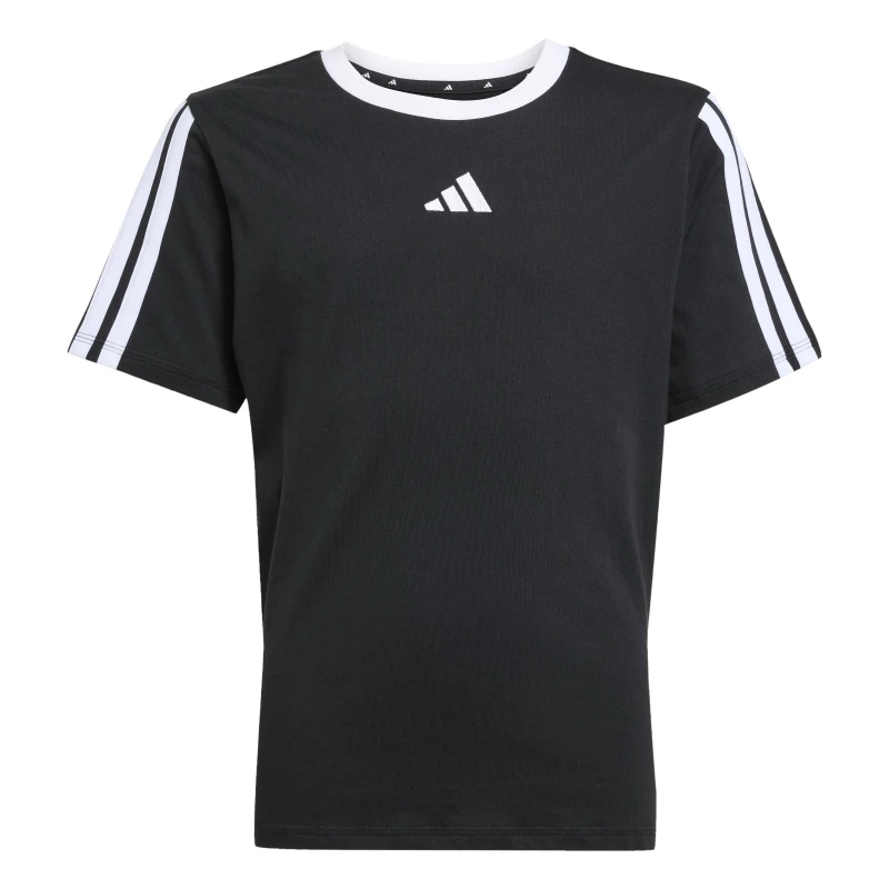 Image of adidas Essentials 3 Stripe T-Shirt Junior Girls Black/White female 9-10 Years